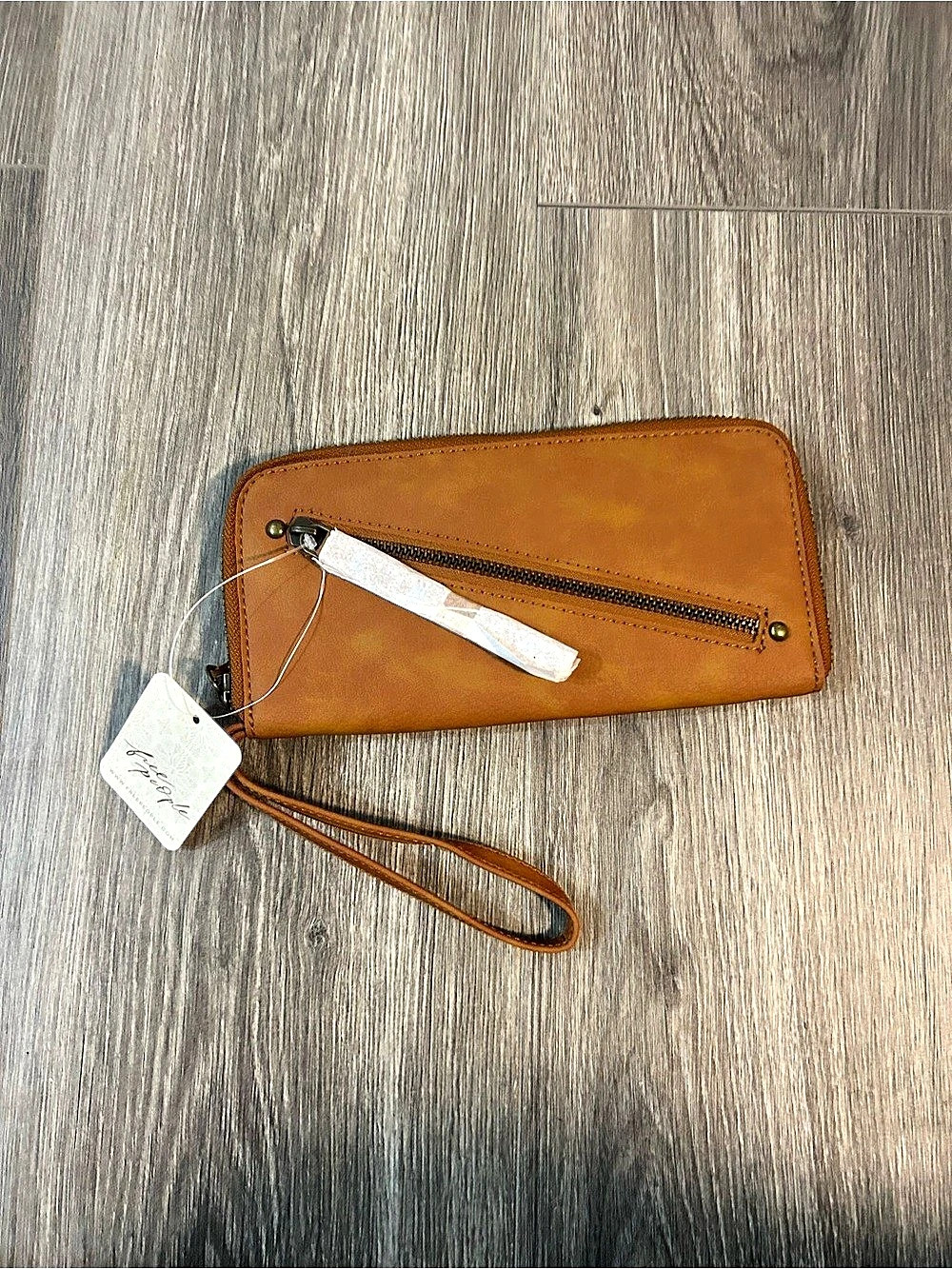 Free People Distressed Vegan Wallet Brown Wristlet NWT